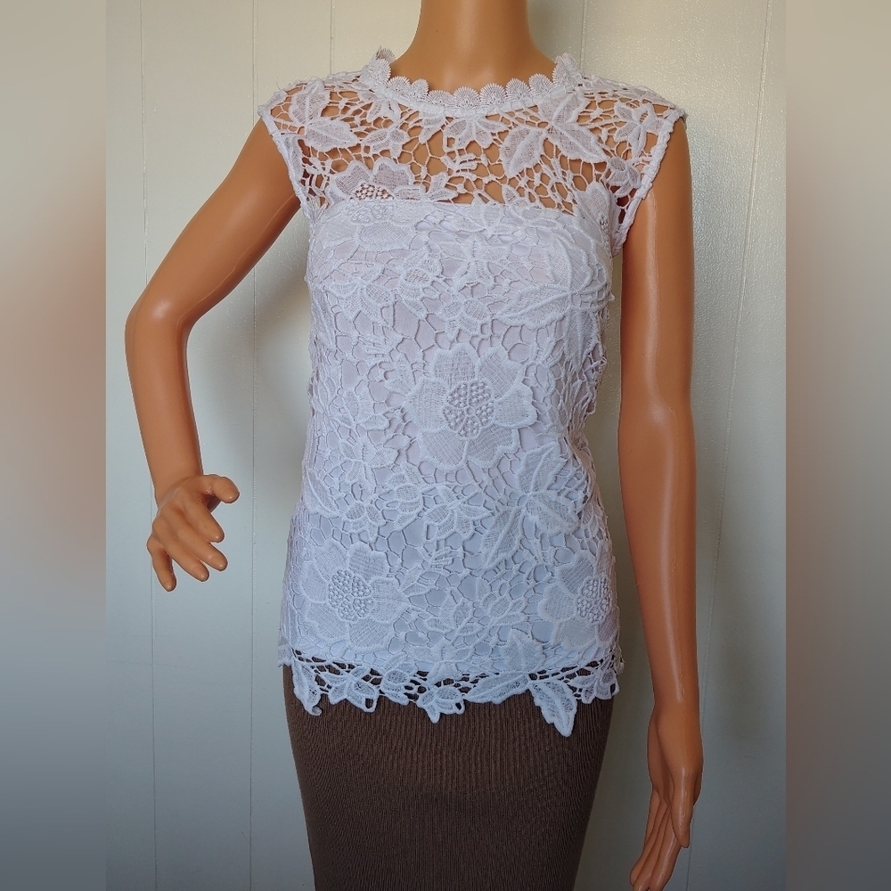 Nanette Lepore Elegant White Lace Women Top Size L